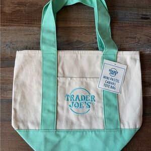Trader Joe's Mint & Cream Canvas Tote Bag